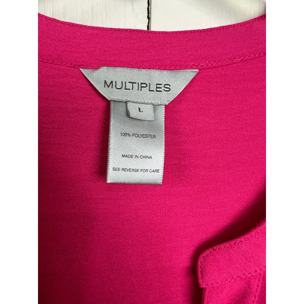 Multiples Button Front Tunic Womens Large Pink NWT Roll Tab Sleeve Slit Hem F5 - Picture 4 of 8